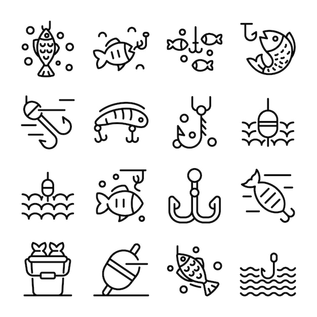 Fish bait icons set