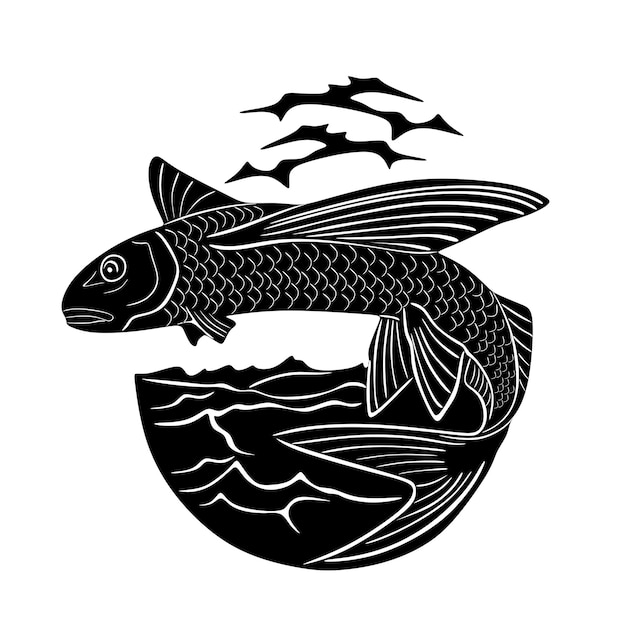 魚とビーチのロゴ手作りシルエットモデル1