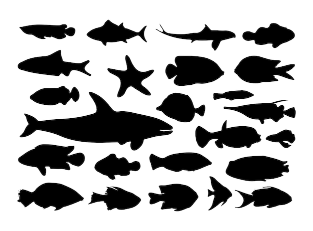 fish black silhouette collection vector design elements