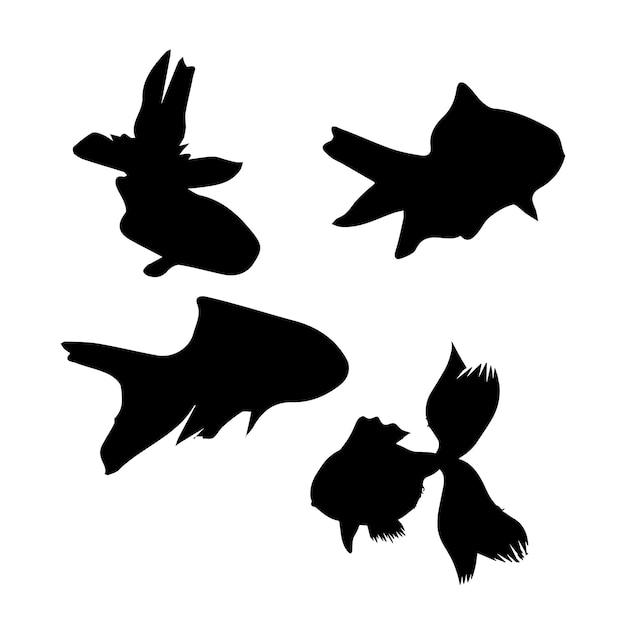 Vector fish black and white silhouettes set of marine animals