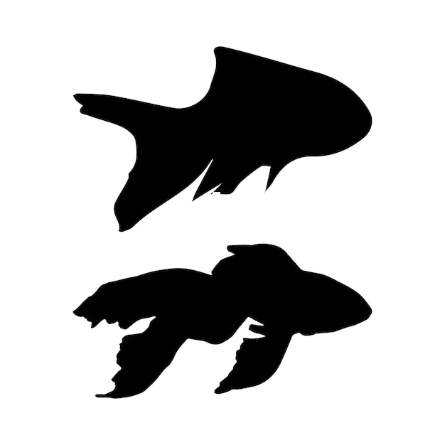 Fish black and white silhouettes set of marine animals