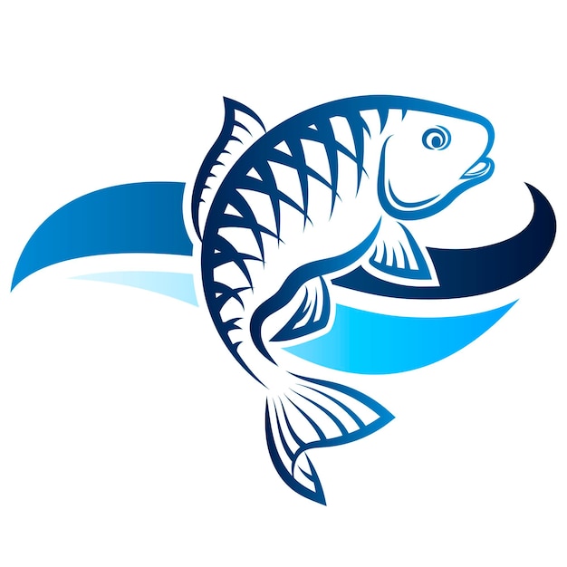 Fish on a blue wave a symbol of fishing and sea food