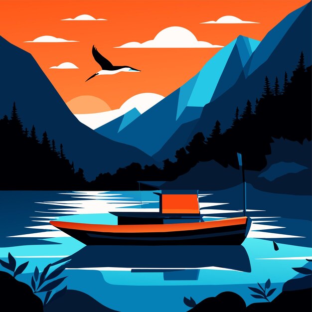 Вектор Рыболовная лодка, плавающая на воде векторной иллюстрации озера