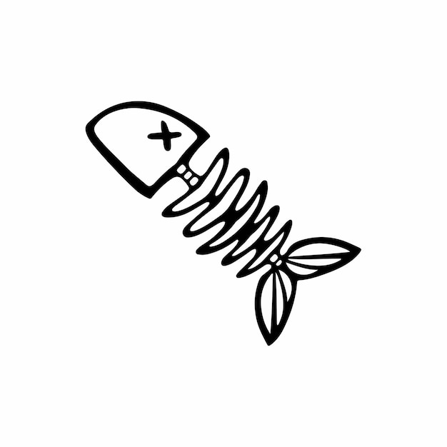 魚の骨アイコンロゴデザイン白地に黒と白のステンシルフラットベクトル図