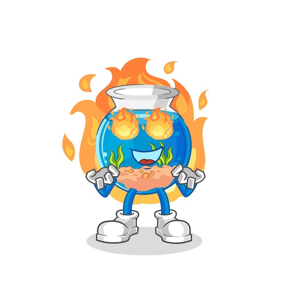 Fish bowl on fire mascot cartoon vector