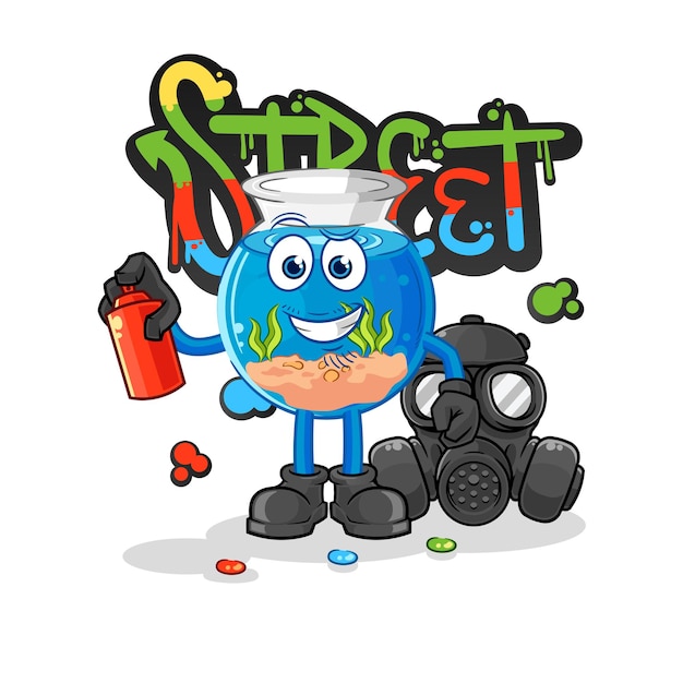 Vector fish bowl graffiti artist vector cartoon character