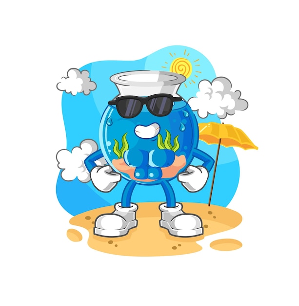 Fish bowl sunbathing in summer character vector