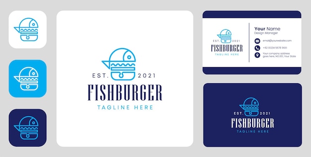 Vector fish burger logo with stationary design