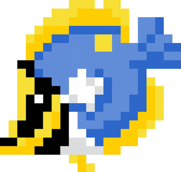 Icona di cartone animato di pesce in stile pixel
