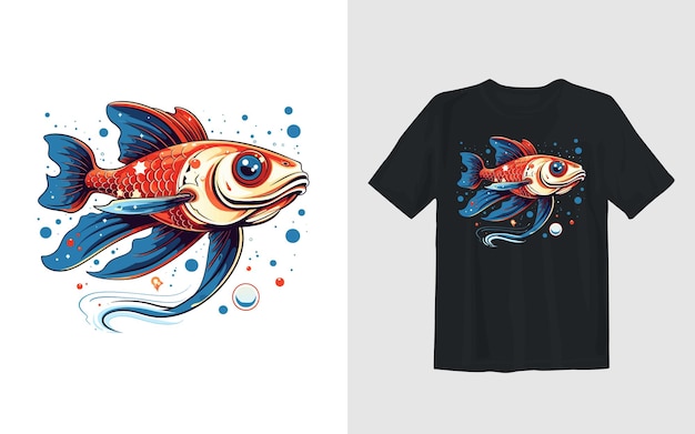 レトロな釣り t シャツのデザイン イラストの魚漫画ベクトル図