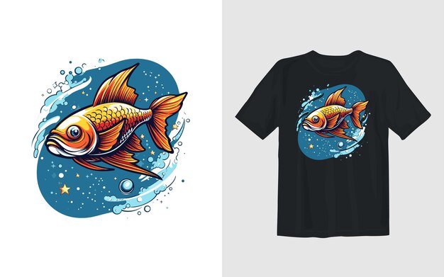 Illustrazione di vettore del fumetto del pesce nell'illustrazione di progettazione della maglietta di pesca retro