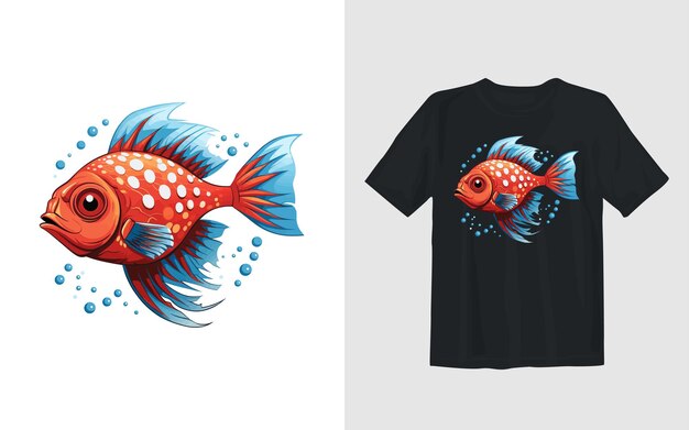 Vector fish cartoon vector illustration in retro fishing t shirt design illustration