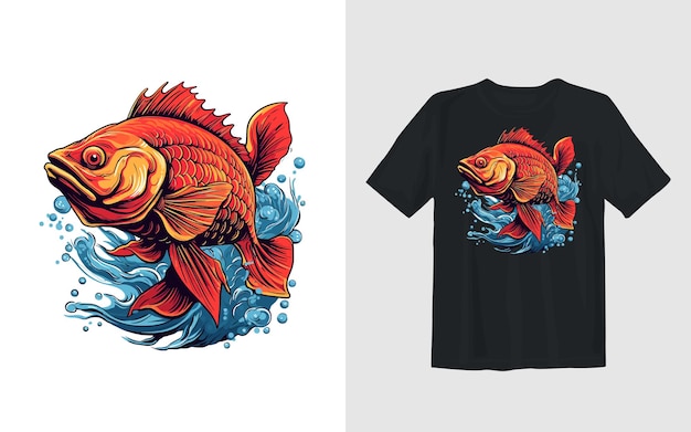 Fish cartoon vector illustration in retro fishing t shirt design illustration