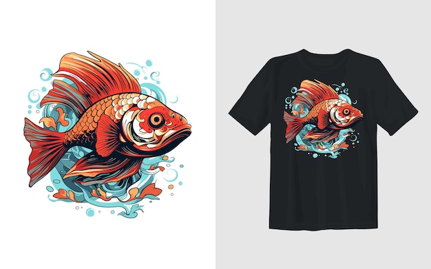 Fish cartoon vector illustration in retro fishing t shirt design illustration