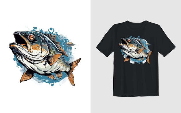 Fish cartoon vector illustration in retro fishing t shirt design illustration