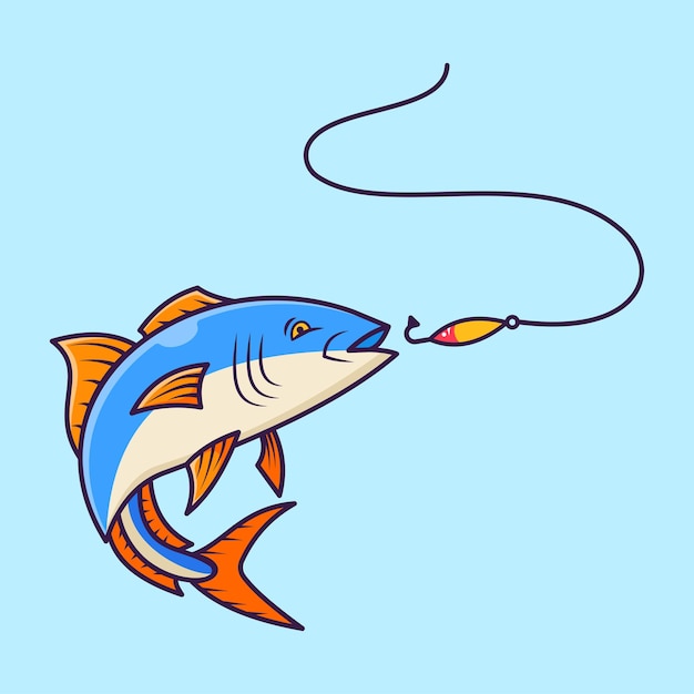 Vector fish catch a bait illustration vector isolated icon fisherman