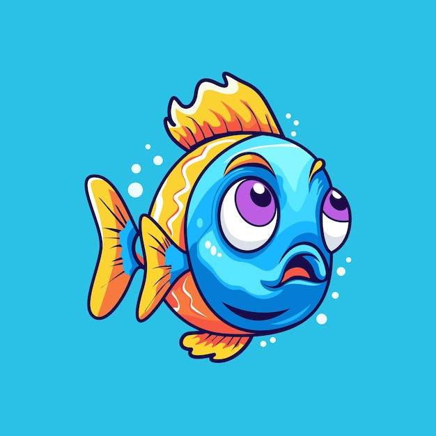 Vector fish character design dreamy looking up