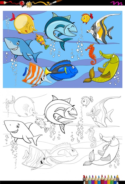 Fish characters group color book