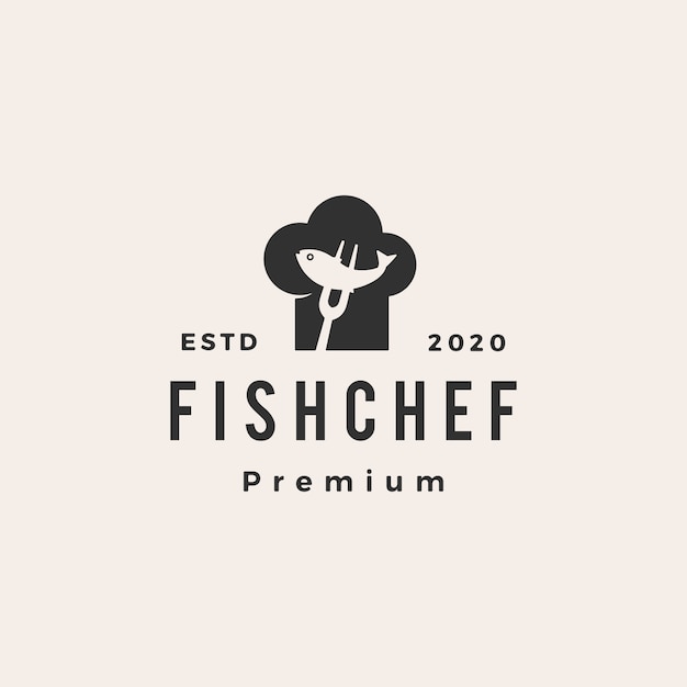 Fish chef hat restaurant hipster vintage logo icon illustration