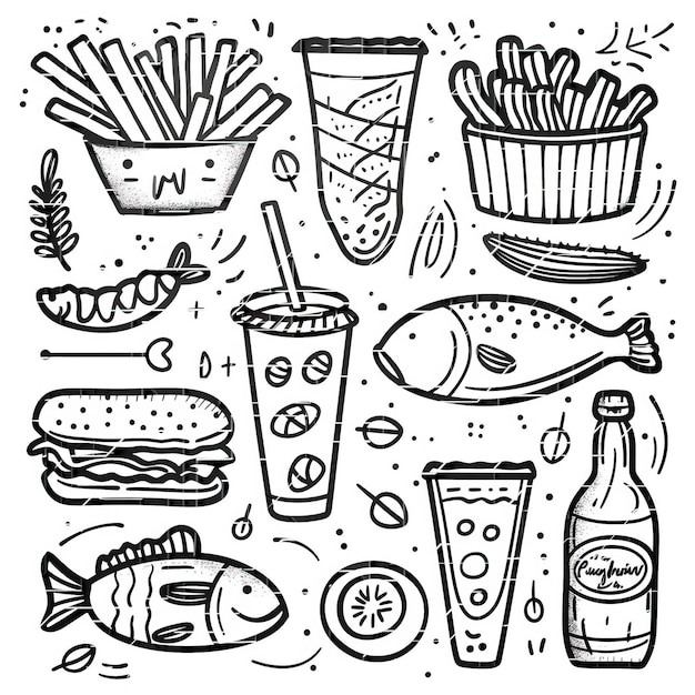 Vector fish and chips flat vector l set illustration high quality
