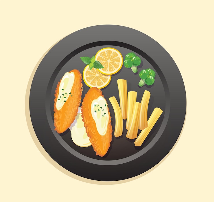 Vector fish and chips on plate vector illustration
