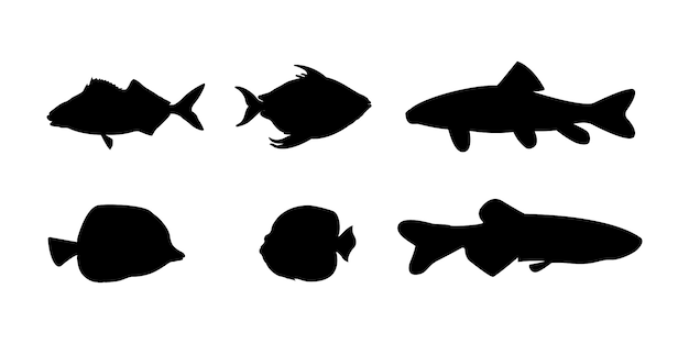 Vector fish collection silhouettes