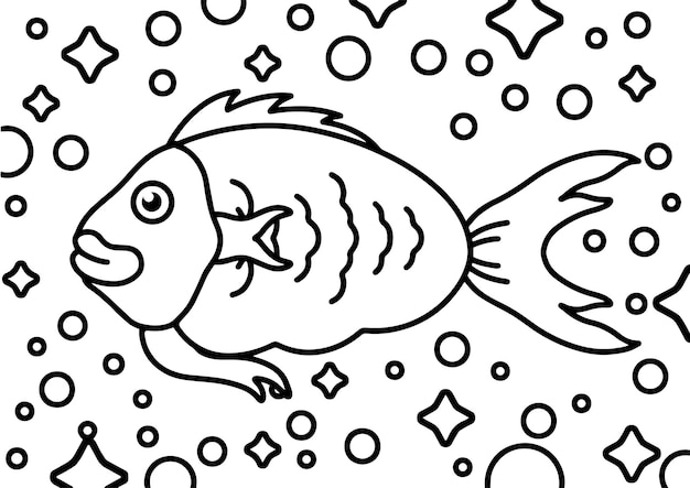 Vector fish coloring book for educational kids