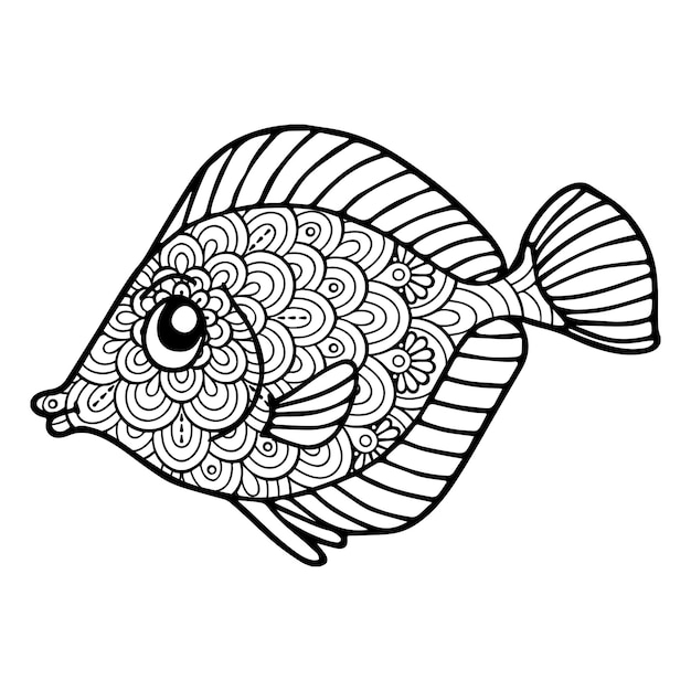 страница раскраски рыбы Ручной рисунок рыбы вектор