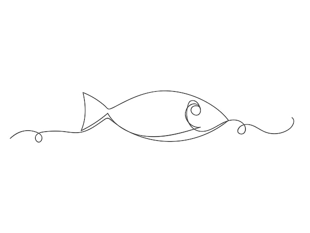 Fish continuous one line shape isolated vector illustration