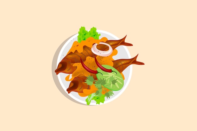 白い皿に盛り付けられた緑の野菜のフィッシュカレー
