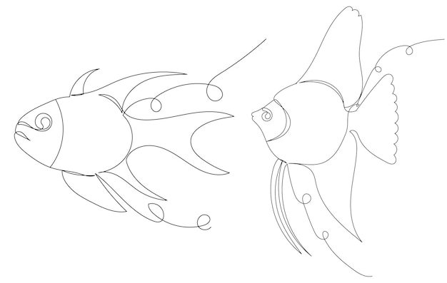 Рисование рыбы одним сплошным изолированным вектором линии