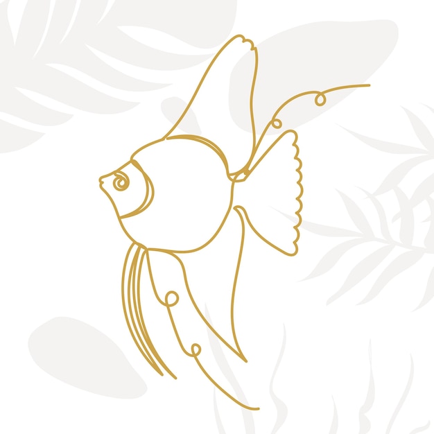 Fish drawing in one continuous line isolated vector