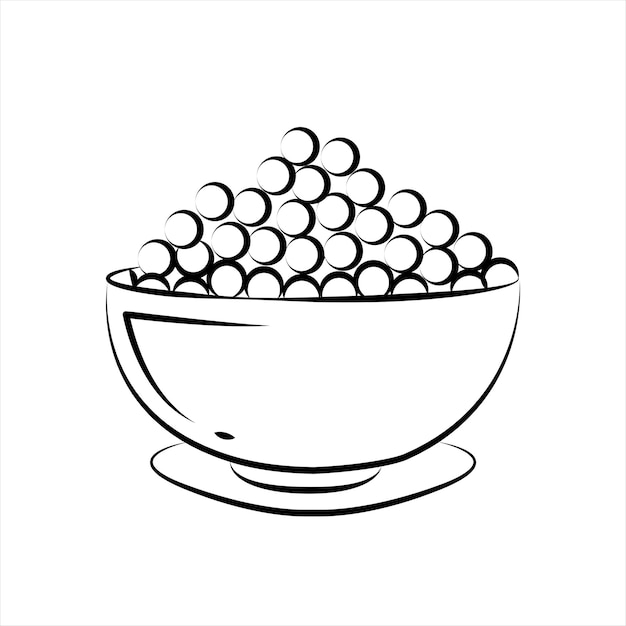 Vector fish eggs fish eggs in a bowl caviar flat line icon canned fish eggs tobiko roe appetizer