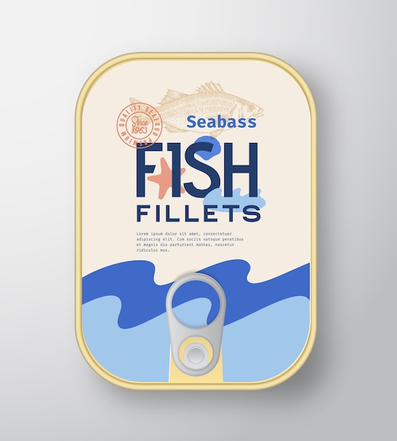 Vector fish fillets aluminium container with label cover.