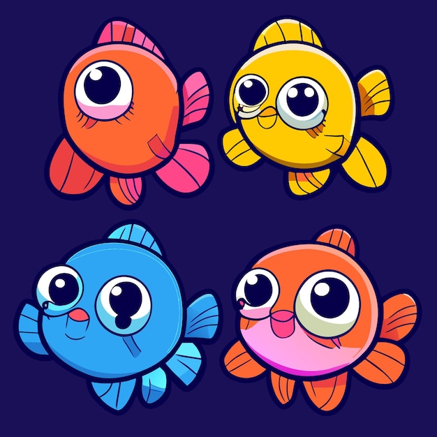 Vettore set di illustrazioni vettoriali del gioco del pesce di quattro