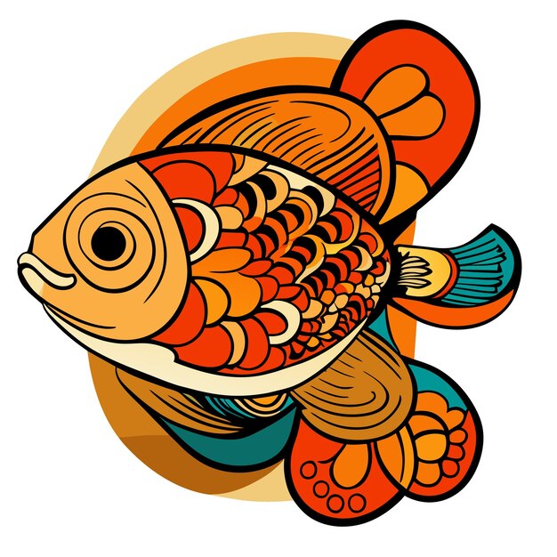 魚の手描き漫画ステッカー アイコンの概念分離イラスト