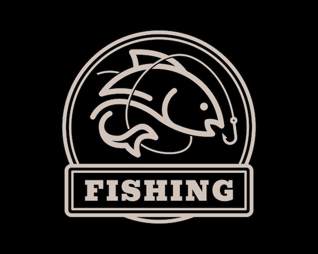 Fish Hook Fishing Catch Aas Visser Line Art Minimalistische Vintage Stempel Seal Vector Logo Design