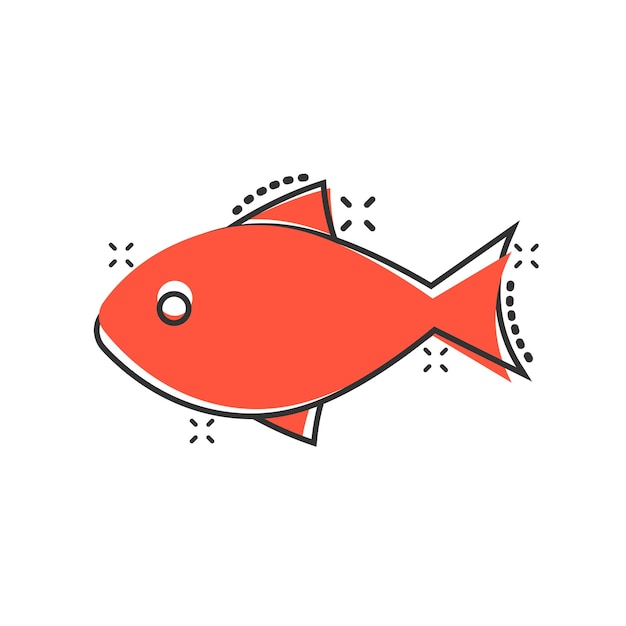 Fish icon in comic style Seafood cartoon vector illustration on white isolated background Sea animal splash effect business concept