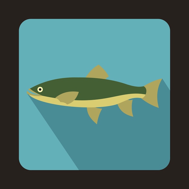 Fish icon in flat style on a baby blue background