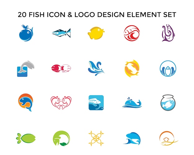 Fish icon logo design set