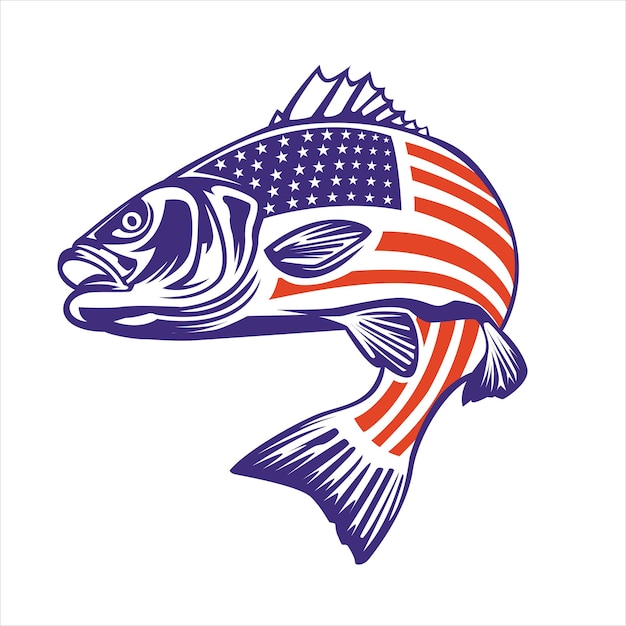 Vettore illustrazione di pesce con bandiera americana