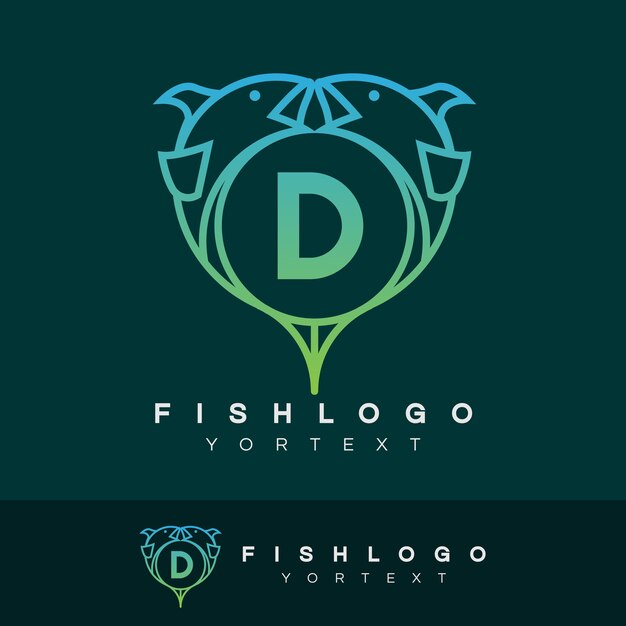Vettore pesce iniziale lettera d logo design