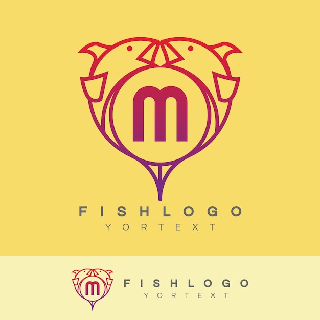 Pesce iniziale lettera m logo design