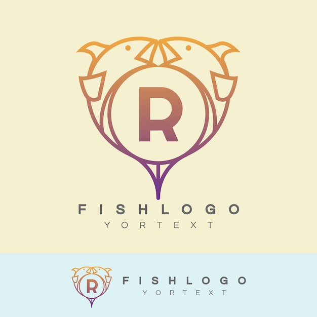 Pesce iniziale lettera r logo design