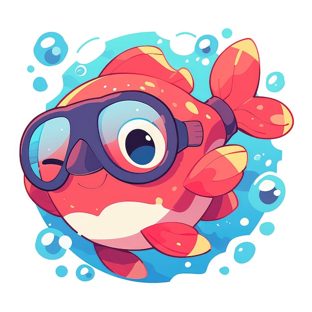 Vector a fish is scuba diving cartoon style