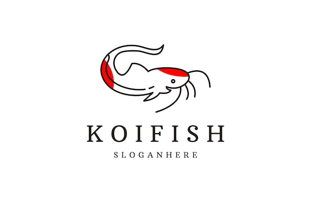 Логотип рыбы кои и символ векторной линии искусства.