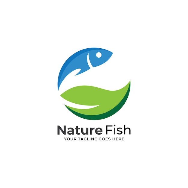 Fish leaf logo fish and leaf combination logo with 3d blue and green color style