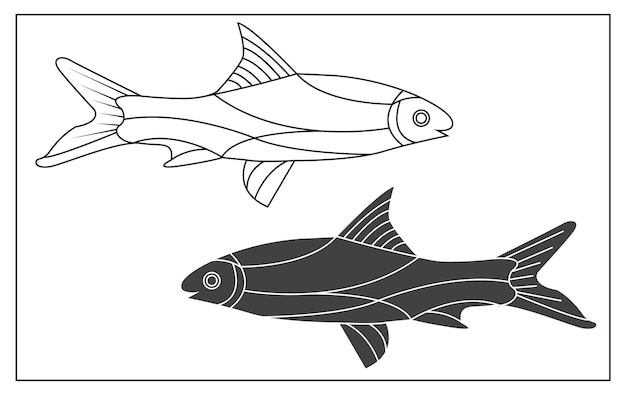 塗り絵用の魚のライン アート T シャツ デザイン ロゴ デザイン手描きヴィンテージ彫刻