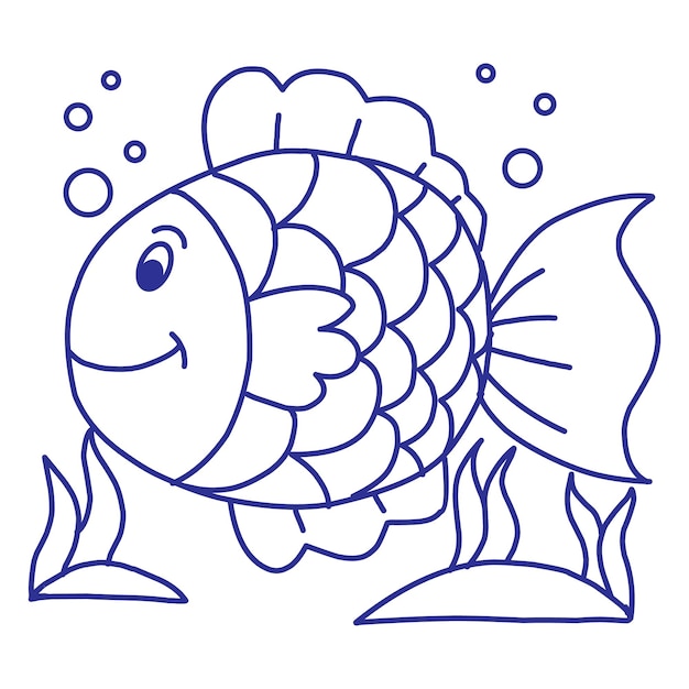 Fish line art doodle vector illustration