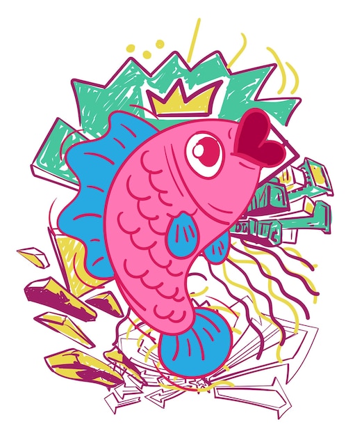 Vector fish llustration design for sukajan is mean japan traditional cloth or tshirt